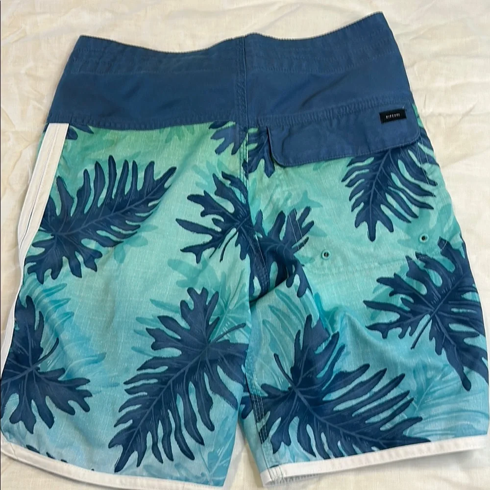 Rip Curl Blue and Green Board Shorts with Tropical Print